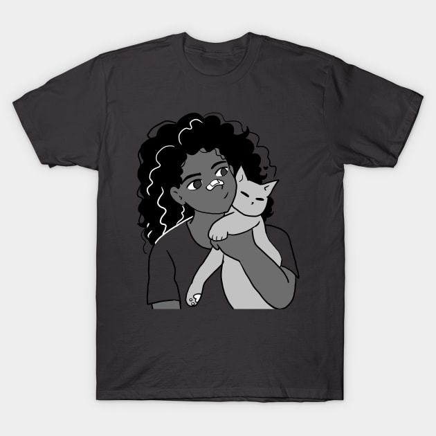 Cute girl holding gray kitten T-Shirt by Mayarart